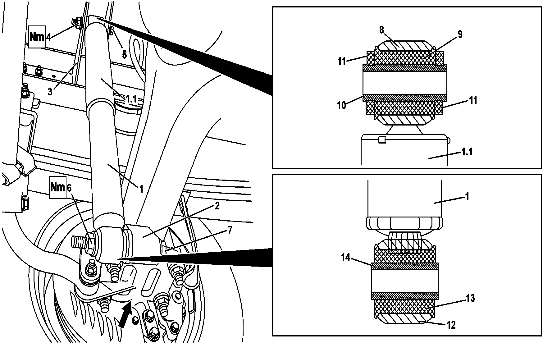 Remove/install rear shock absorber