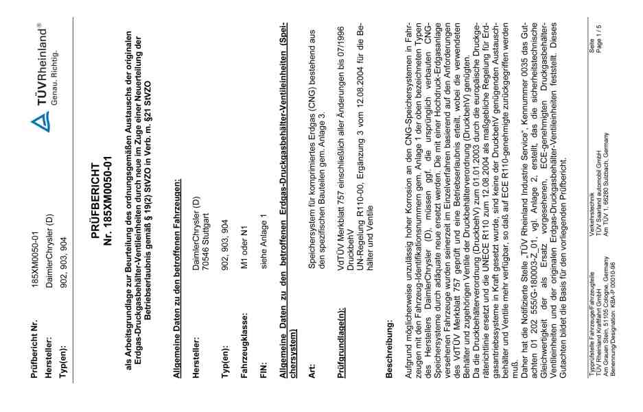 Kundendienstmaßnahme: Prüfbericht (Codewort: T1NGASDRU, Verr. Nr.: 47 920 60),  
	Bescheinigung