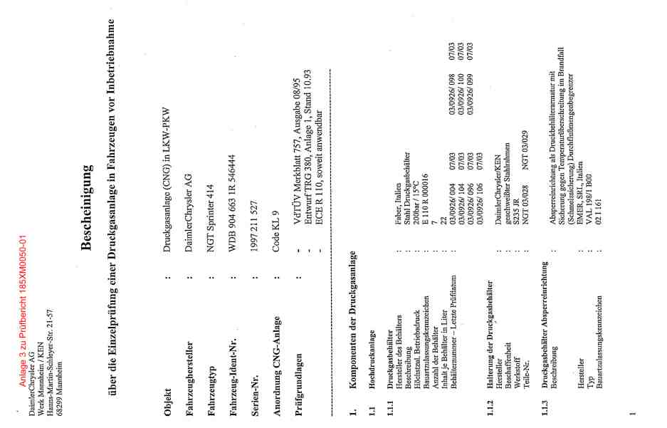 Kundendienstmaßnahme: Prüfbericht (Codewort: T1NGASDRU, Verr. Nr.: 47 920 60),  
	Bescheinigung