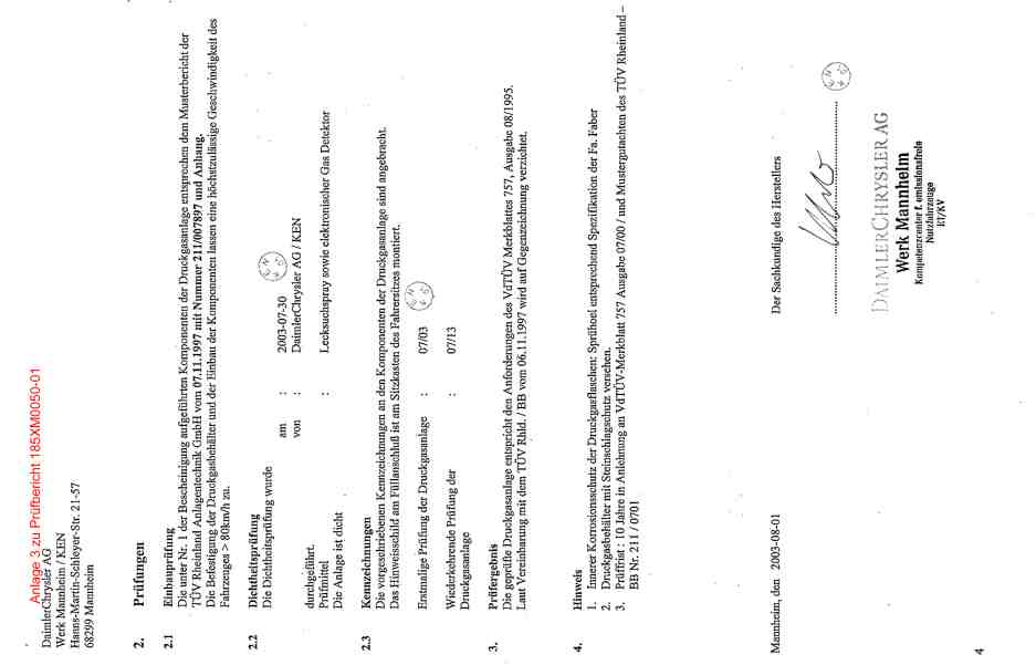 Kundendienstmaßnahme: Prüfbericht (Codewort: T1NGASDRU, Verr. Nr.: 47 920 60),  
	Bescheinigung