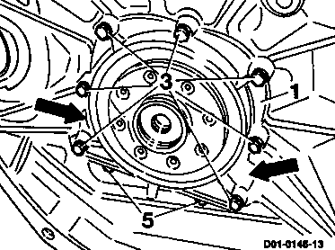 0448 - Kurbelgehäusedeckel (getriebeseitig) aus- und einbauen                   
	Motor 102 (Mehrriementrieb, Bm. 102.942)