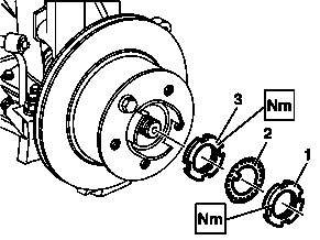 Measure wheel bearing play at front wheel hub, adjust