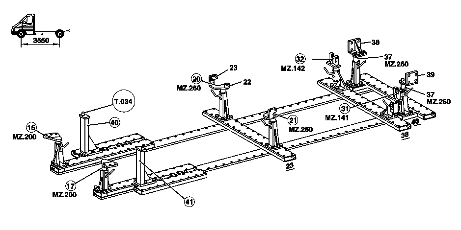 Setting up straightening bench, straightening set for rear end repairs