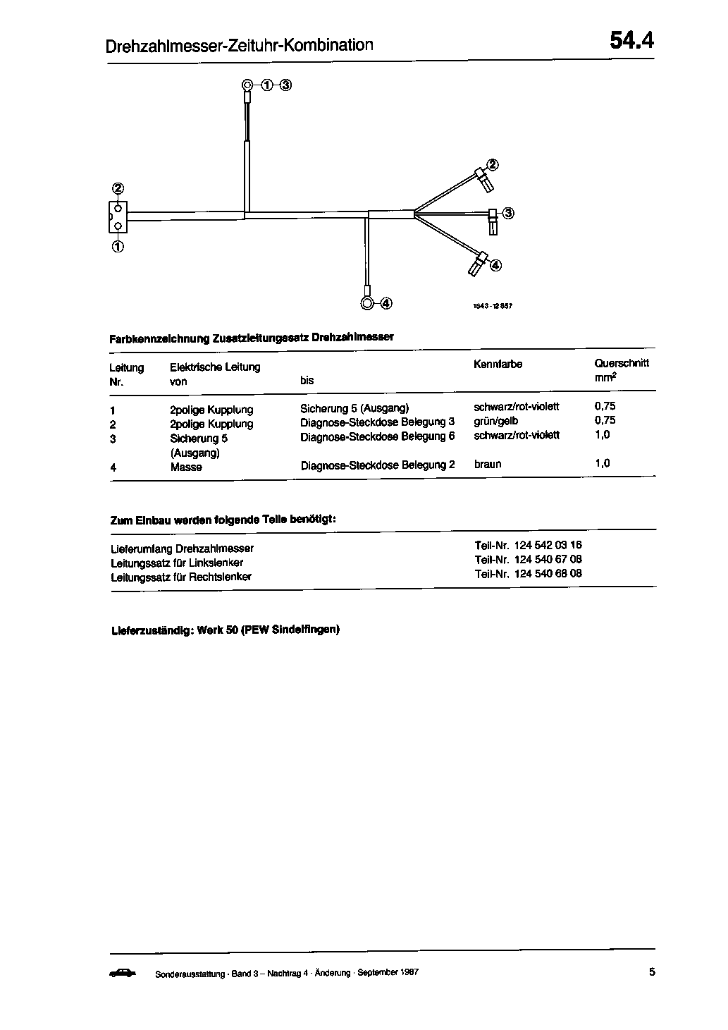 54.04 - Einbauanleitung Drehzahlmesser-Zeituhr-Kombination                      
	Typ 124.1