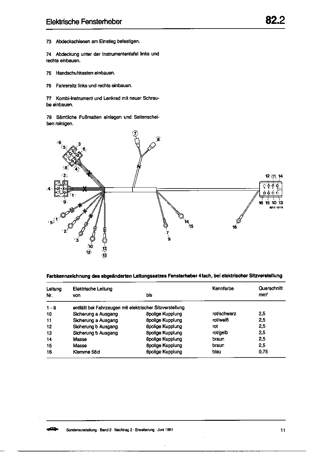 82.02 - Einbauanleitung Elektrische Fensterheber                                
	Typ 126 (Limousine) bis Einsatz Neuerungen 9.85