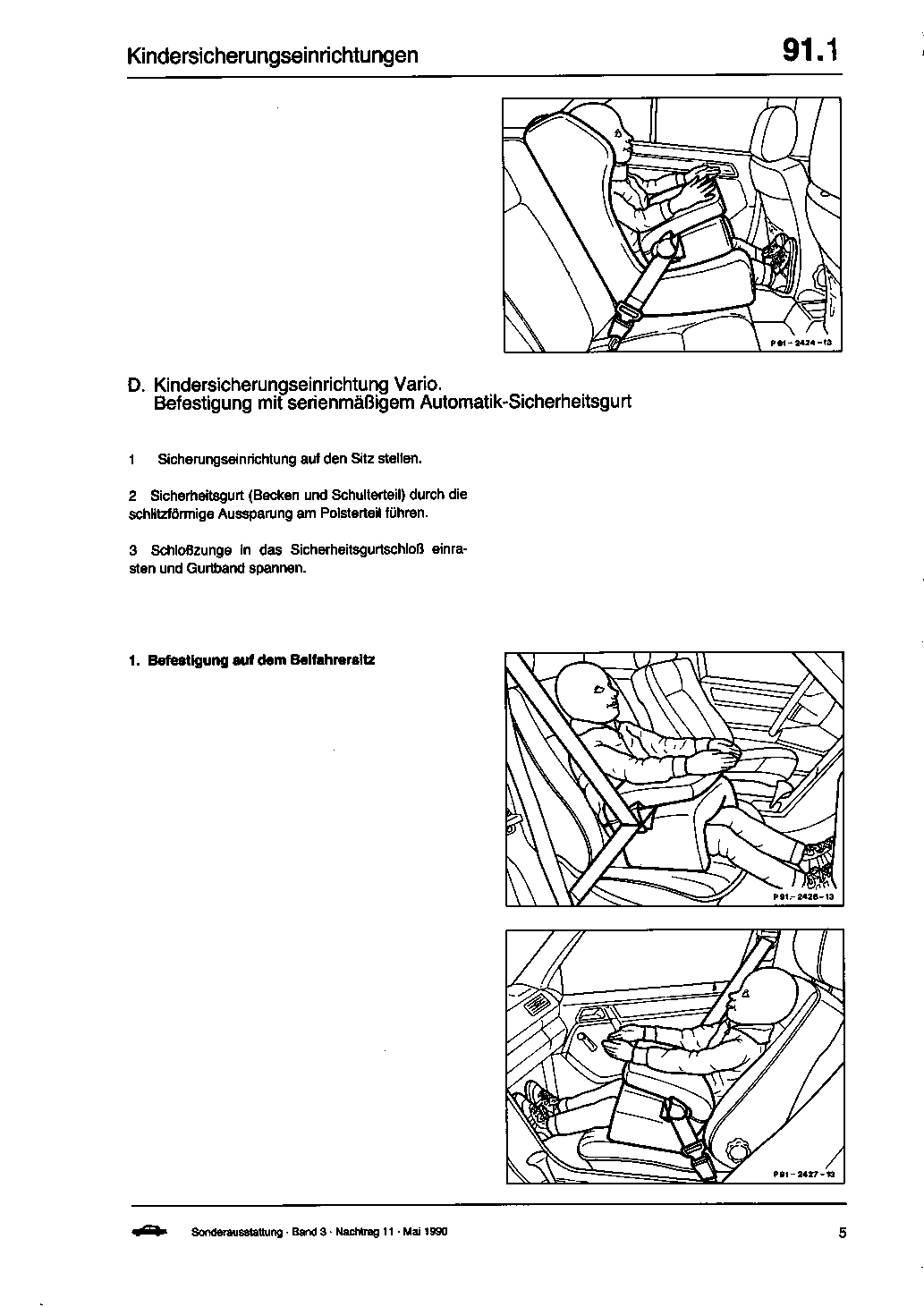91.01 - Einbauanleitung Kindersicherungseinrichtungen                           
	Typ 124 (Limousine und Coupe)