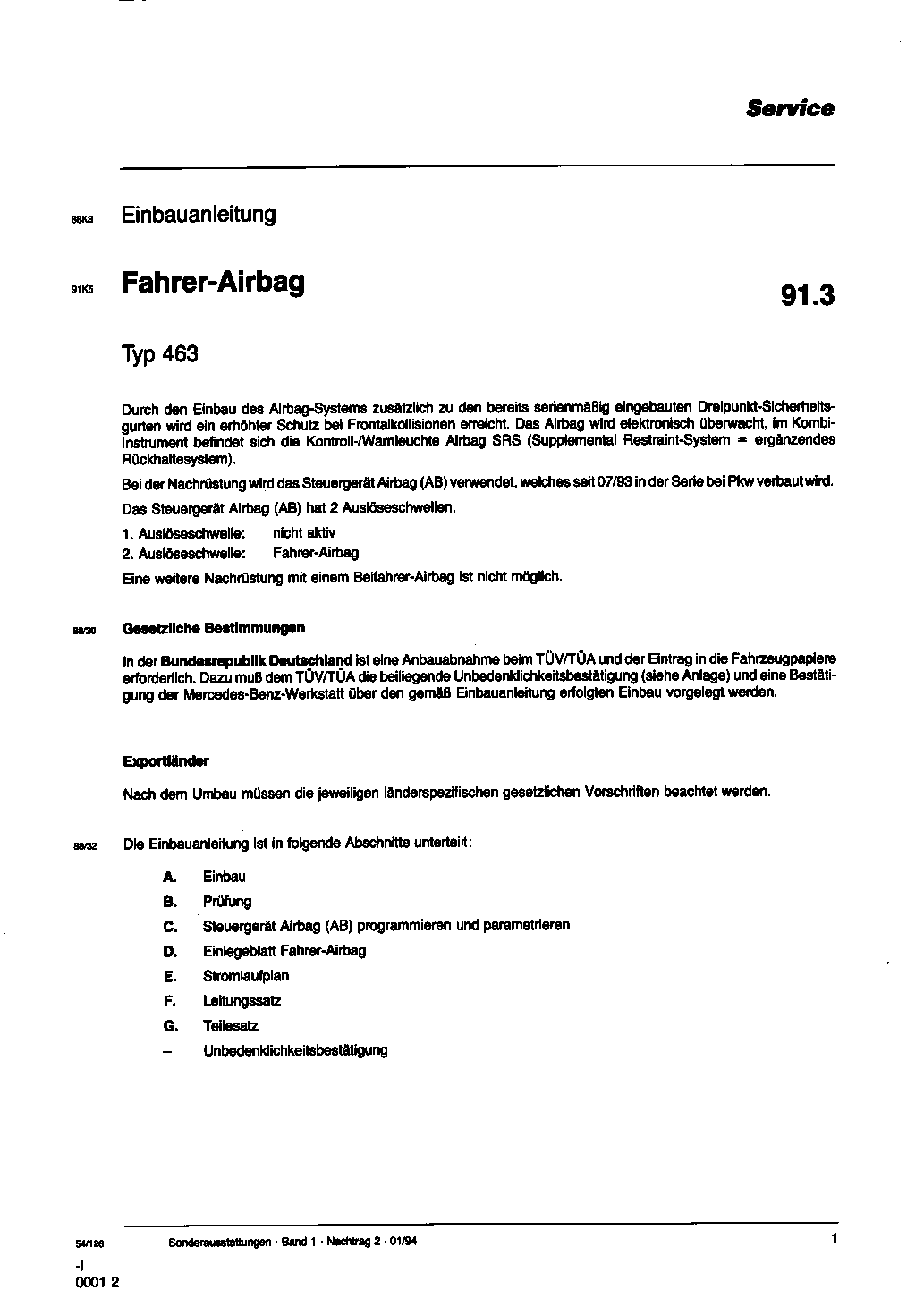 91.03 - Einbauanleitung Fahrer-Airbag                                           
	Typ 463