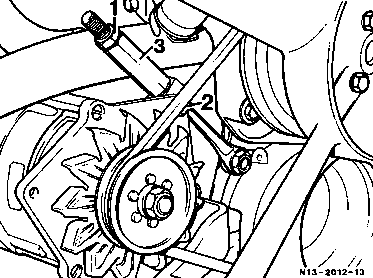 1350.10 - V-belts                                                               
	Check condition and tension, retensioning                                       
	Engines 102.942/943, 115, 615, 616, 617