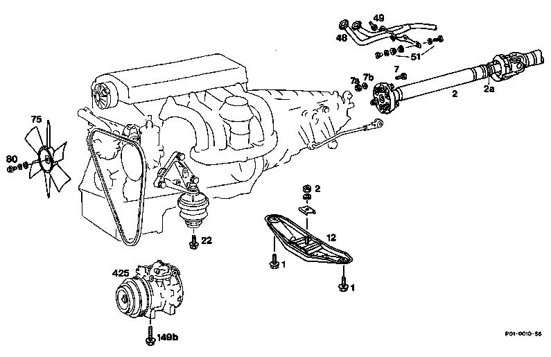 0030 - Motor aus-, einbauen (Ölfüllmenge)                                       
	Motor 102 (außer 102.983/99) Einriementrieb