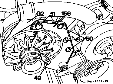 0210 - Steuergehäusedeckel aus-, einbauen                                       
	Motor 102 (außer 102.983/99) Einriementrieb