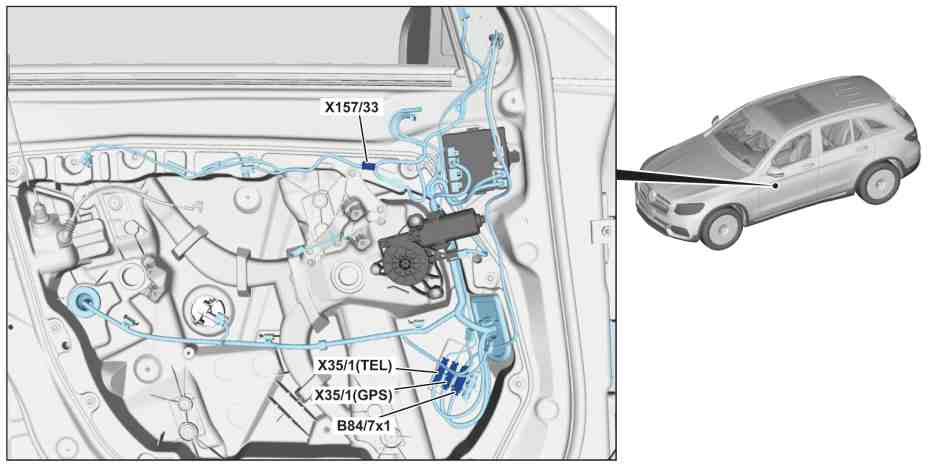 Location of electrical connectors - Left front door