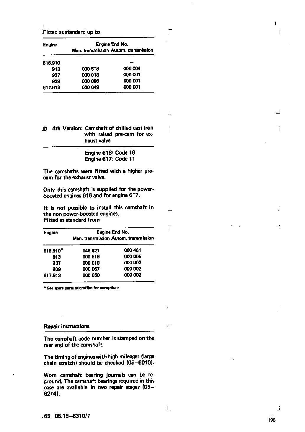 6310 - Removal and installation of camshaft                                     
	Engines 616, 617