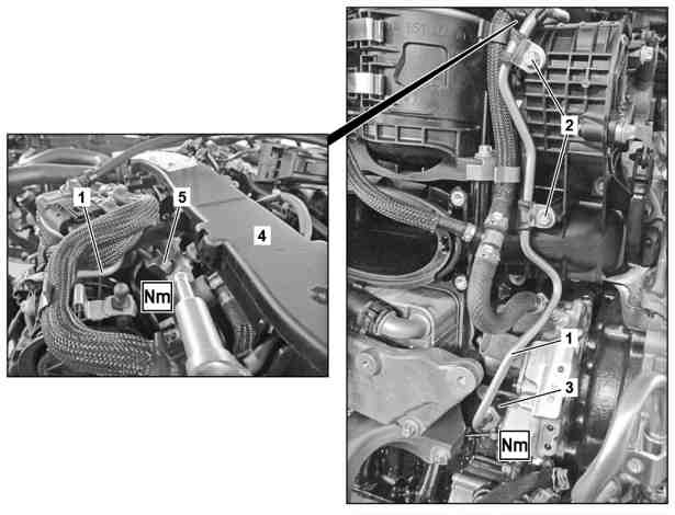Smontare, montare la tubazione di mandata su pompa di alta                      
	pressione/distributore carburante