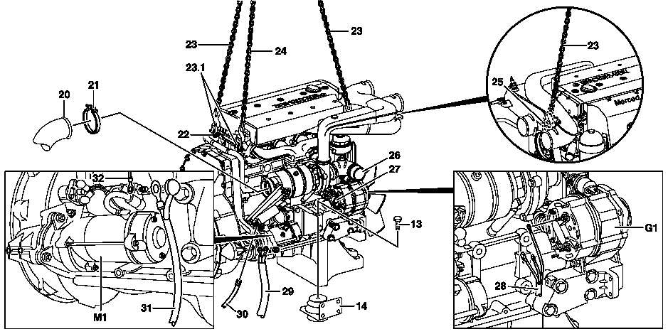 Remove/install engine with transmission