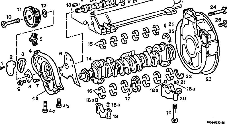 4352 - Kurbelwelle ausbauen, lagern und einbauen                                
	Motor OM 364, 366, 366A, 366LA, EURO 0, Bm. 356, 364, 366